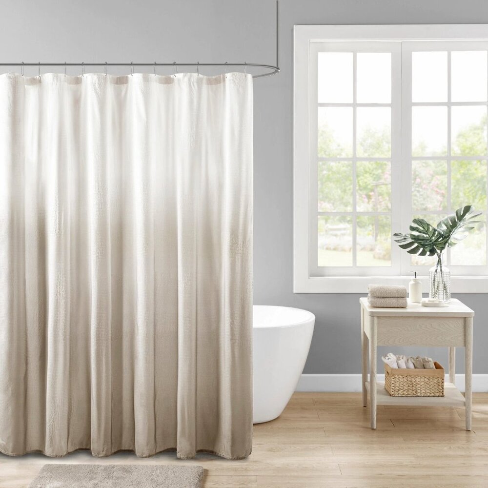 Madison Park Ara Ombre Printed Fabric 72" x 72" Seersucker Shower Curtain Beige